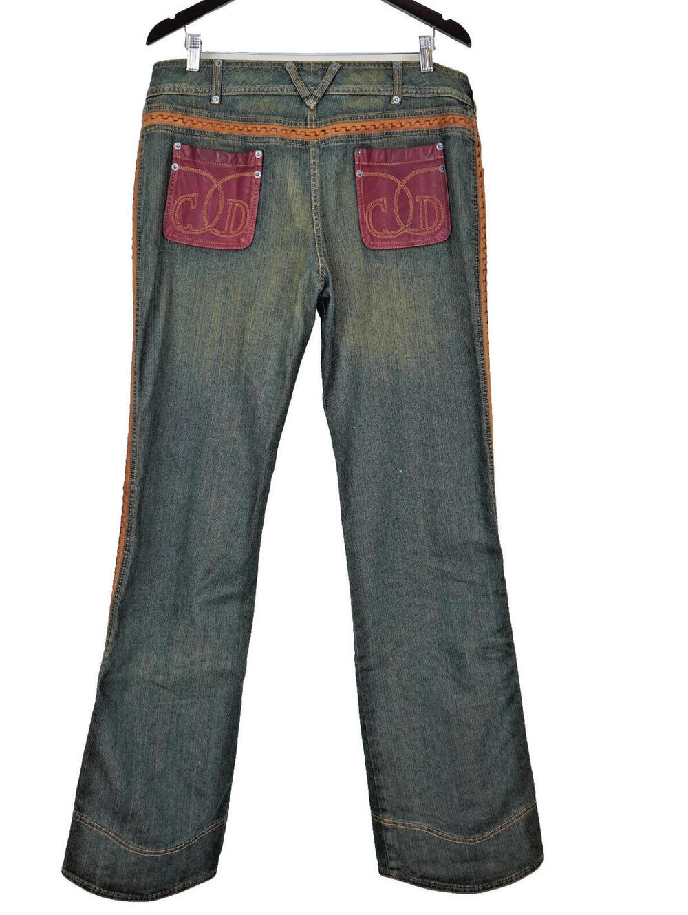 Christian Dior Galliano Lambskin Leather Panel Jeans US 14 CD Monogram Archival